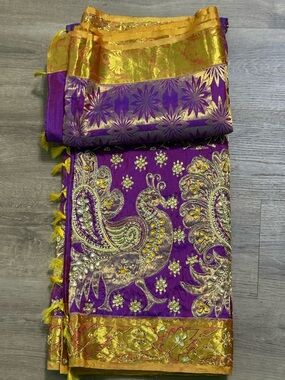 Beautiful magenta bridal work saree